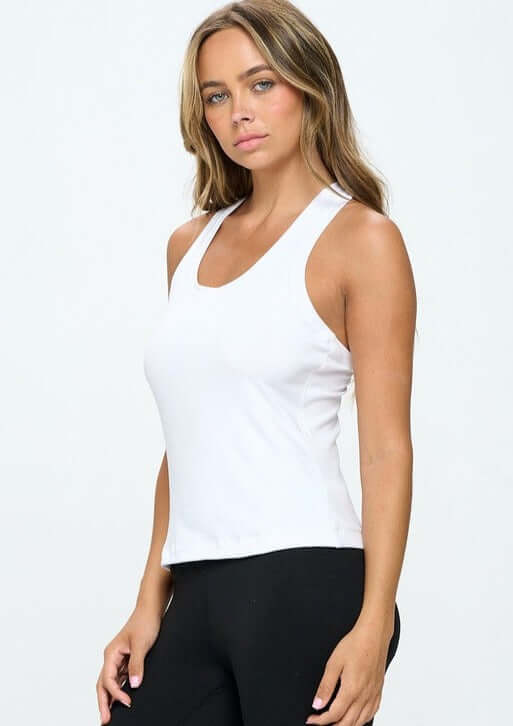 USA Made Ladies Racer Back Performance Essential Tank Top in White | Knit Riot  Style# LAT297 | Classy Cozy Cool Women's Made in America Boutique