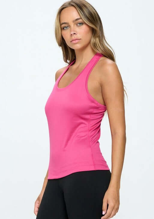 USA Made Ladies Racer Back Performance Essential Tank Top in Fuchsia | Knit Riot  Style# LAT297 | Classy Cozy Cool Women's Made in America Boutique