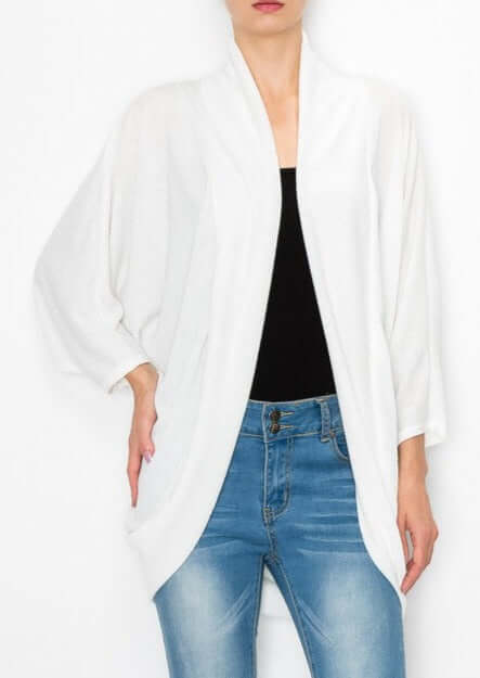 USA Made Women's White Oversized Cocoon Cardigan with Rounded Hem and Long Sleeves Casual & Versatile | Classy Cozy Cool Women's Made in America Boutique
