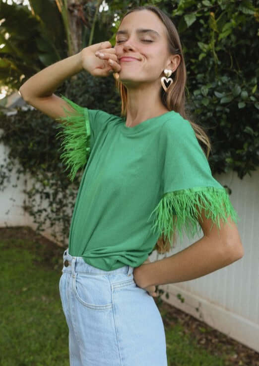 Not Ruffled Feather Tee in Emerald Green Made in USA
