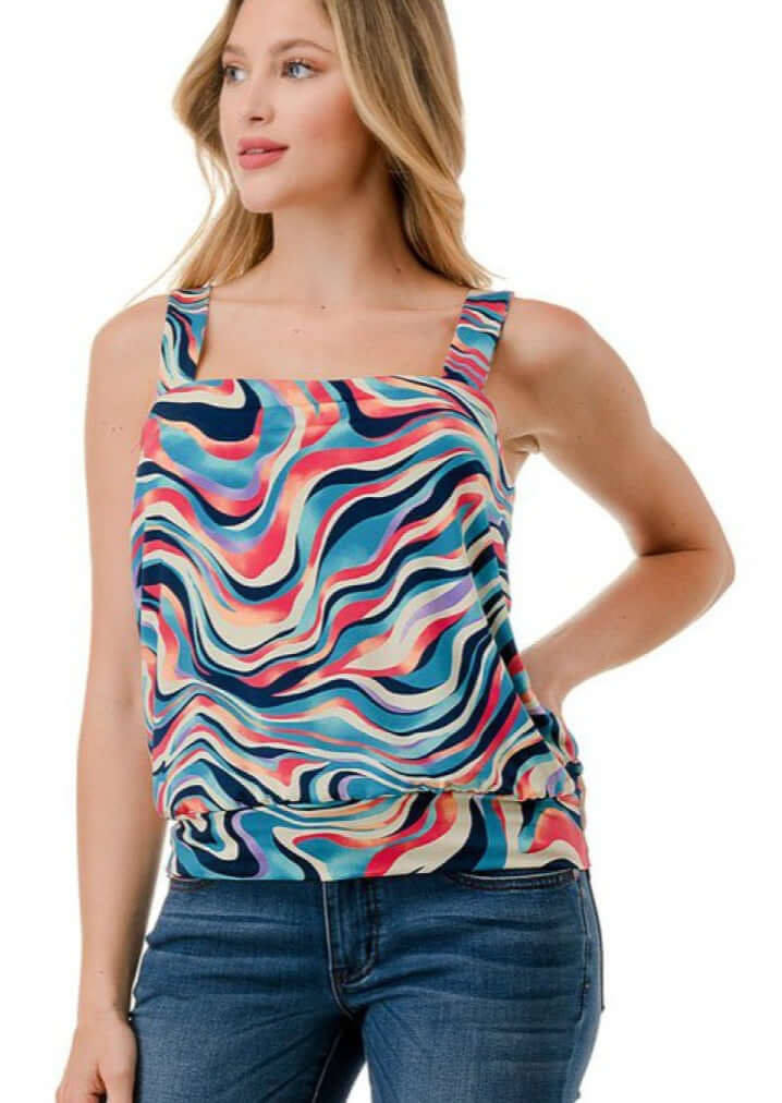 Ladies Colorful Band Bottom Tank Made in USA
