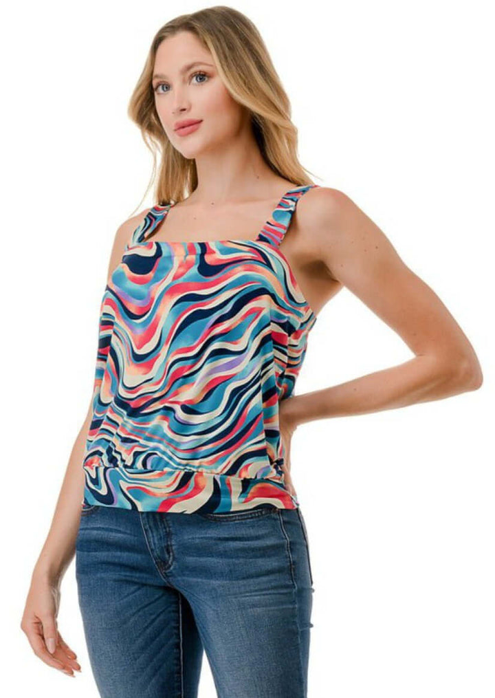Ladies Colorful Band Bottom Tank Made in USA