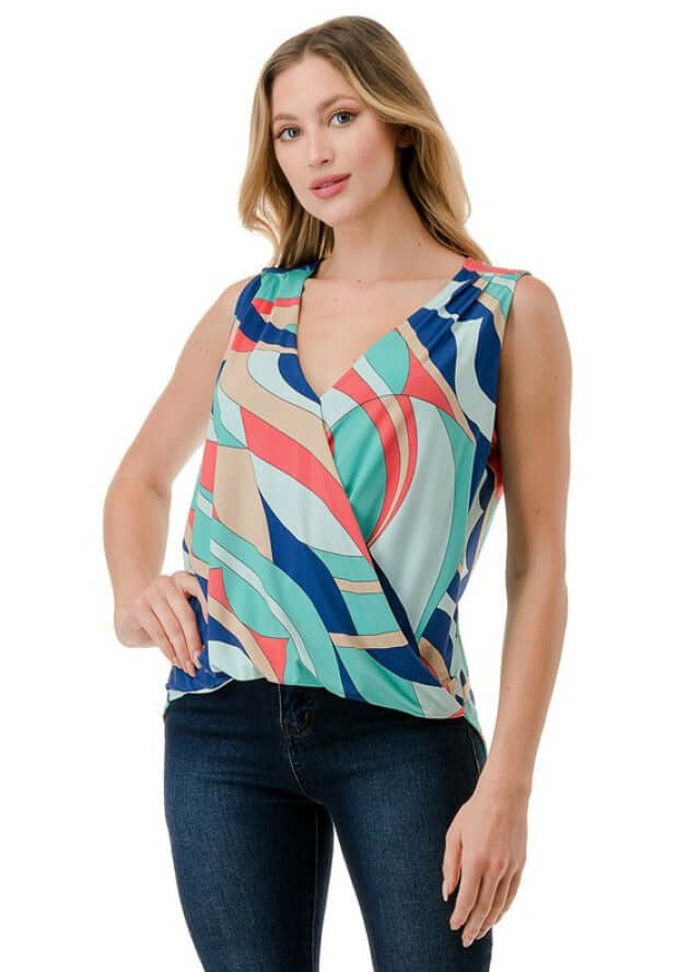 USA Made Women's Colorful Abstract Print Surplice Top – Classy