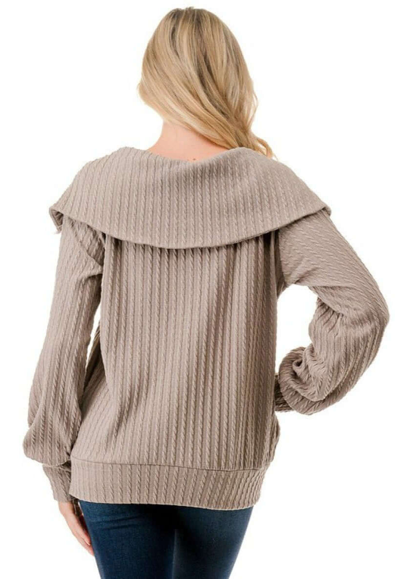 Made in USA Women's Cable Knit Jacket with Big Collar Available in Charcoal, Mocha & Sage | Classy Cozy Cool Women's Made in America Boutique
