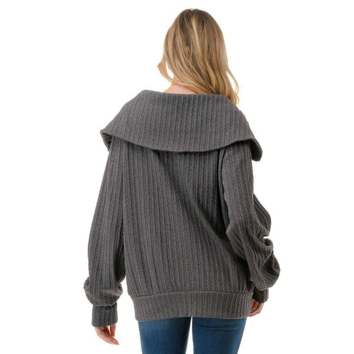 Made in USA Women's Cable Knit Jacket with Big Collar Available in Charcoal, Mocha & Sage | Classy Cozy Cool Women's Made in America Boutique