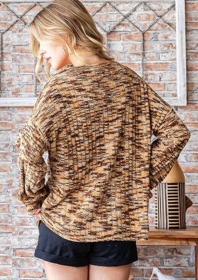 Super Soft Two Tone Teddy Bear Sweater Relaxed Oversized Fit in Brown, Mustard & Tan | Made in USA | Classy Cozy Cool American Made Boutique