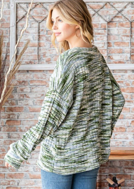 Super Soft Two Tone Teddy Bear Sweater Relaxed Oversized Fit in Marbled Blue, Green & White | Made in USA | Classy Cozy Cool American Made Boutique