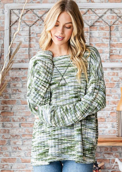 Super Soft Two Tone Teddy Bear Sweater Relaxed Oversized Fit in Marbled Blue, Green & White | Made in USA | Classy Cozy Cool American Made Boutique