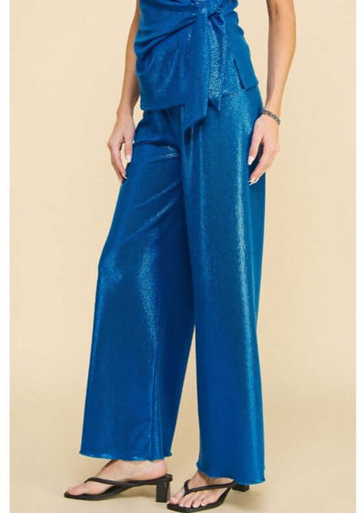 USA Made Women's Metallic Blue Areum Glamorous Pants Perfect for Holiday Party | Brand: If She Loves Style# ISP1248R | Classy Cozy Cool Women's Made in America Boutique