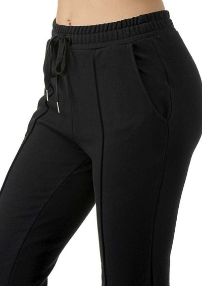 USA Made Ladies Thermal High Quality Black Heavyweight Pants with Elastic & Drawstring Waist | Classy Cozy Cool Women's Made in America Clothing Boutique