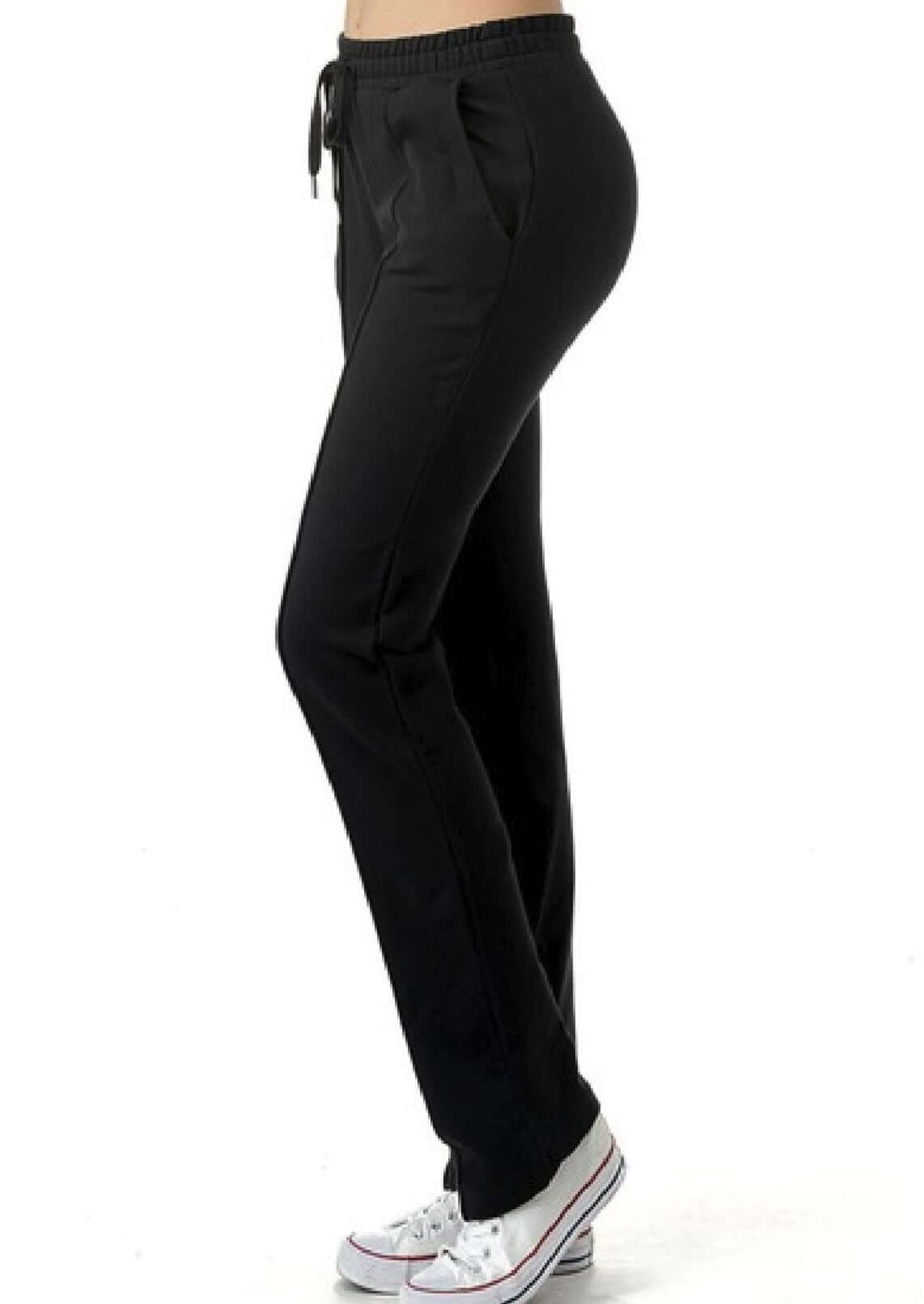 USA Made Ladies Thermal High Quality Black Heavyweight Pants with Elastic & Drawstring Waist | Classy Cozy Cool Women's Made in America Clothing Boutique