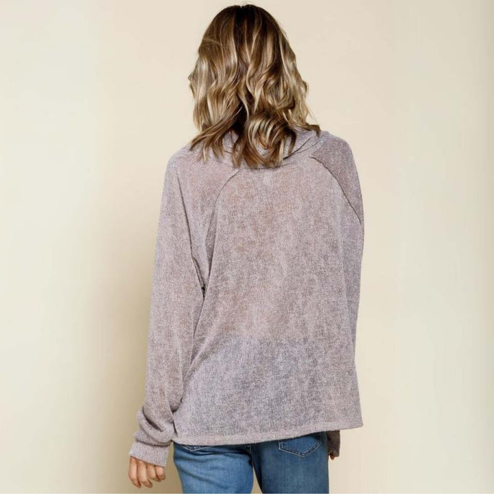 Made in USA Women's Low Gauge Sheer Lightweight Long Sleeve Slouchy Cowl Neck Knit Top in Mauve or Mocha | Classy Cozy Cool Made in America Boutique