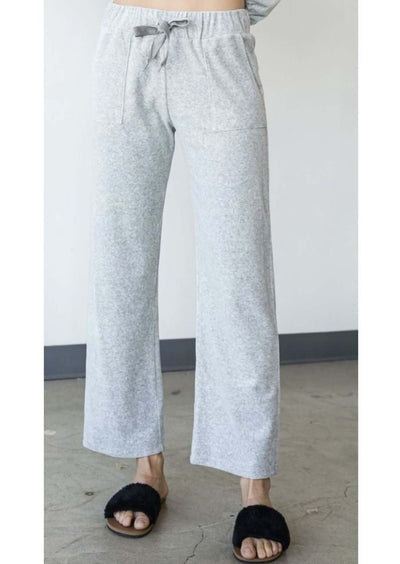 USA Made Ladies Heather Gray Velour Ankle Length Casual Pants Draw String Waist | Classy Cozy Cool Women's Made in America Clothing Boutique