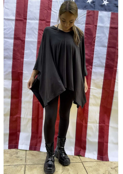 Made in USA 2-piece Lady of Leisure matching Super Soft poncho and leggings set in Black Loungewear Set | Classy Cozy Cool Made in America Boutique