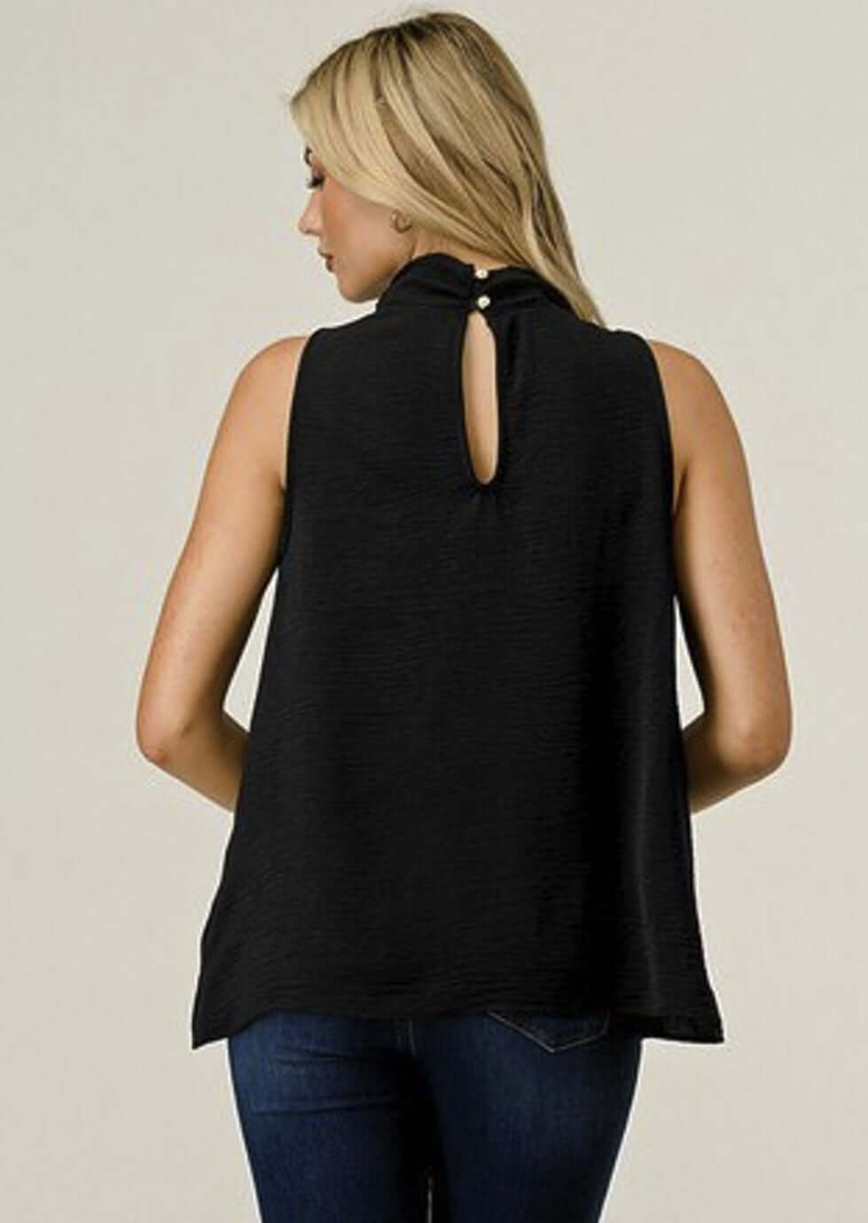 Ladies Black Satin Cowl Neck Sleeveless Jersey Blouse  | Made in USA | Classy Cozy Cool Women's Made in America Clothing Boutique