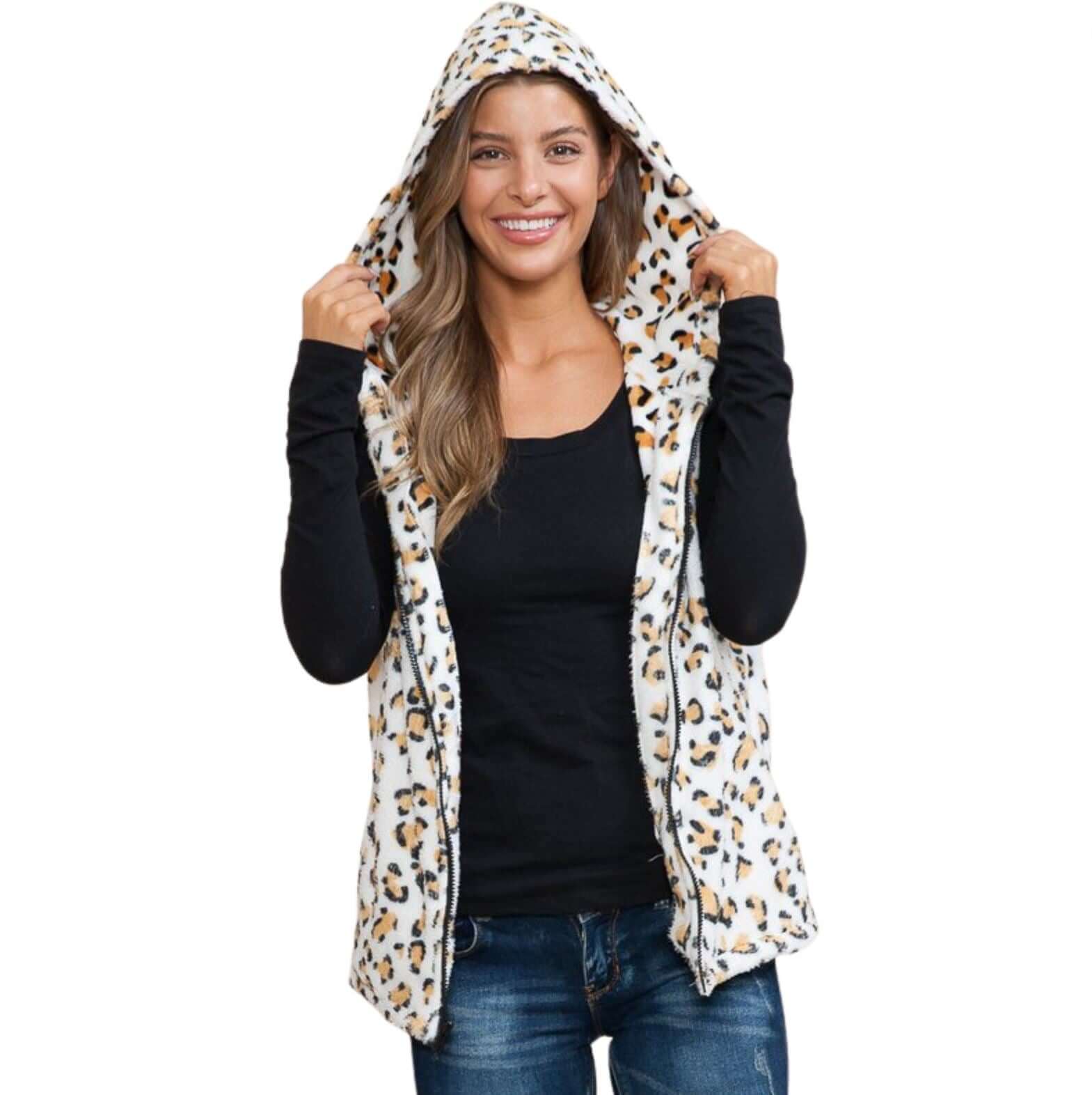 Leopard fleece zip discount up