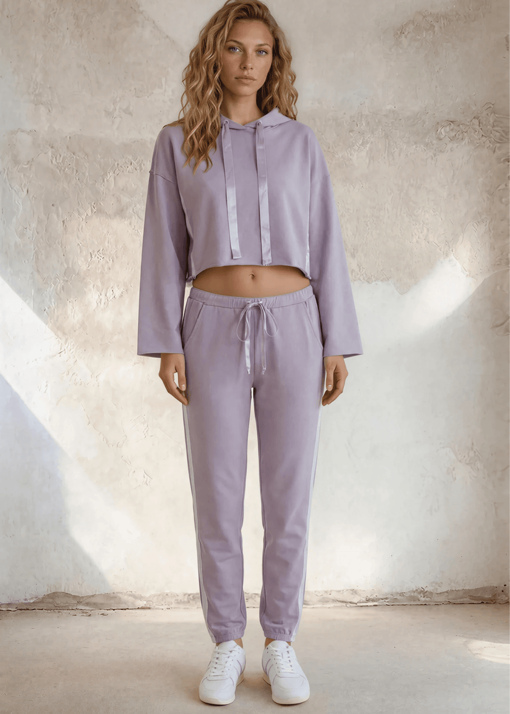 Made in USA PJ Harlow Blair Premium Women's Loungewear Joggers in Light Lavender, Super Soft Cotton Blend with Satin Finish | Classy Cozy Cool Made in America Boutique