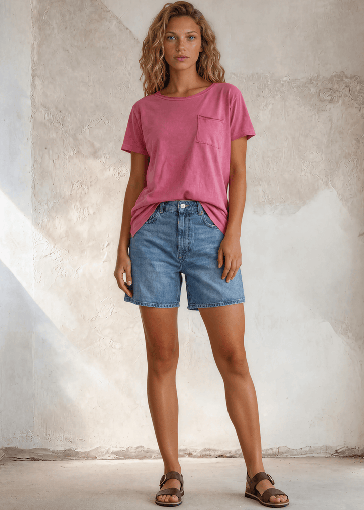 Jessie Tee - Mineral Washed Cotton T-Shirt (Fuchsia) Made in USA
