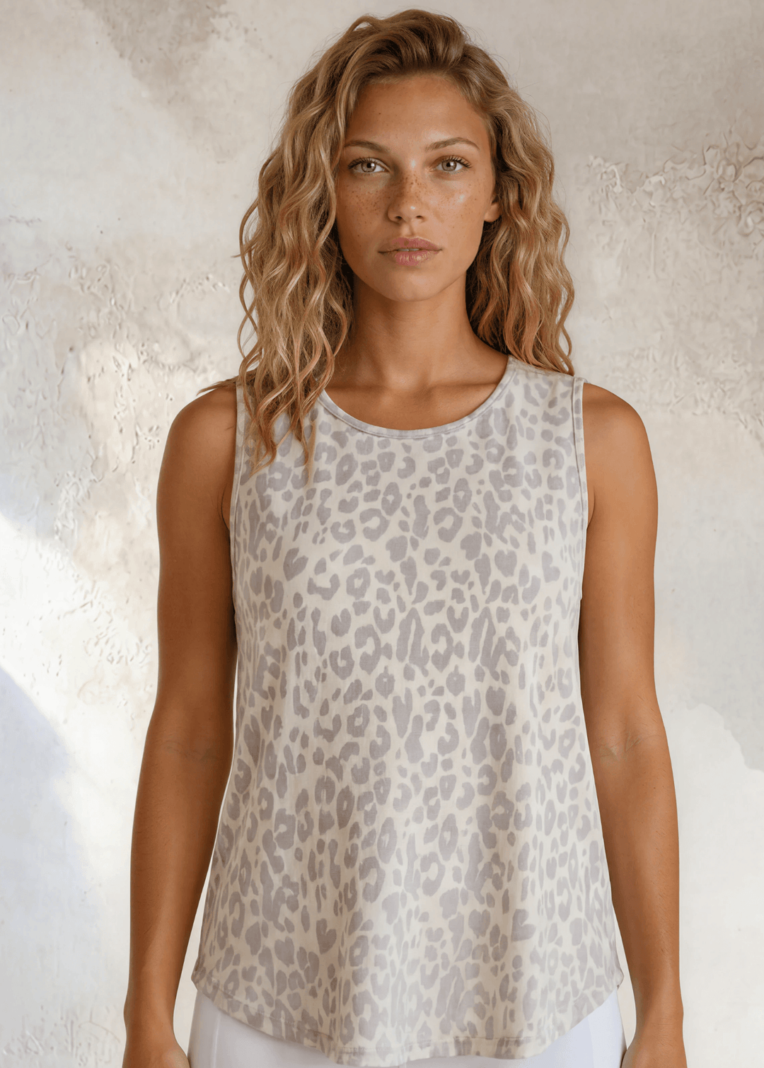 USA Made Women's Soft Pastel Animal Cheetah Print Knit Top in Light Gray, Pale Yellow and Light Peach | Classy Cozy Cool Women's Made in America Boutique