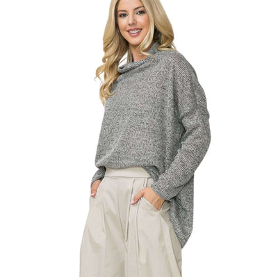 Orange Farm Clothing Oversized Lightweight Cowl Neck Knit Sweater in Gray Color. This oversized boxy fit top is super lightweight & slouchy | Made in USA