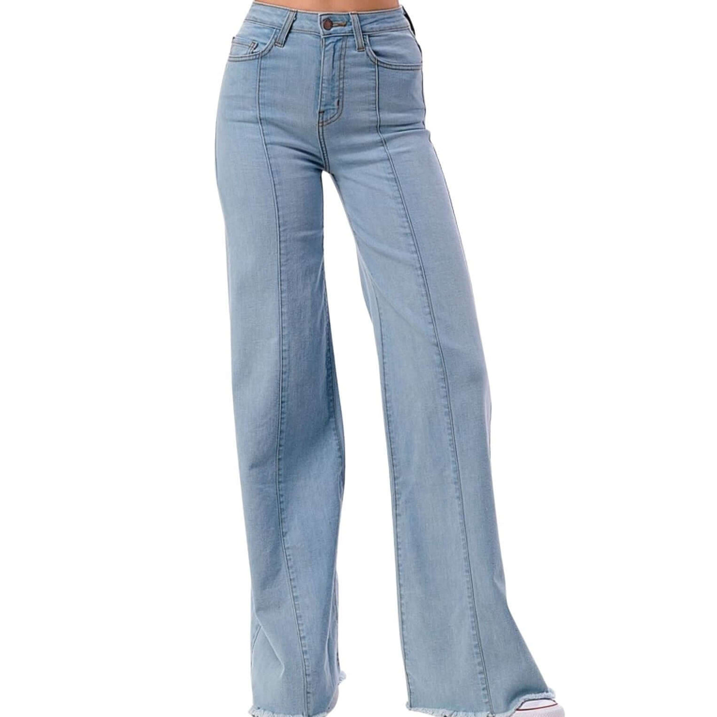O2 Denim 505 High Waist Flare Jeans in Light Denim | Style PW505 | Women's fashion clothing made in the USA | Classy Cozy Cool American Boutique