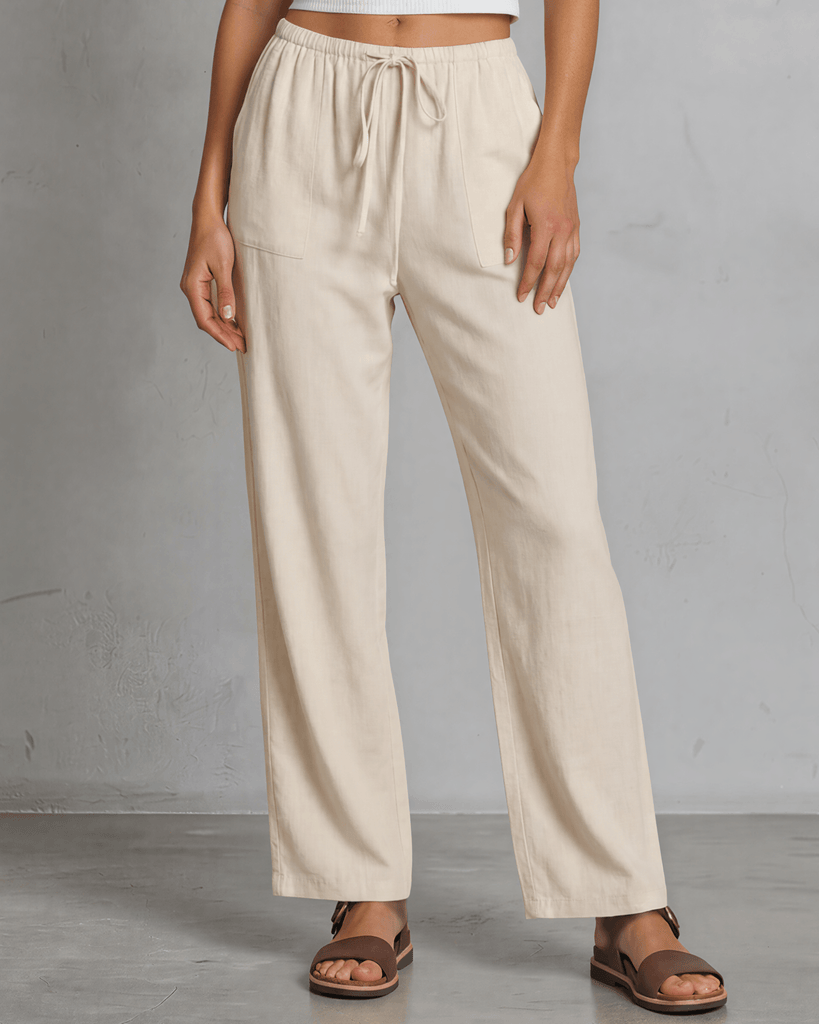 Annie Wide Leg Drawstring Pants with Pockets | Natural | Made in