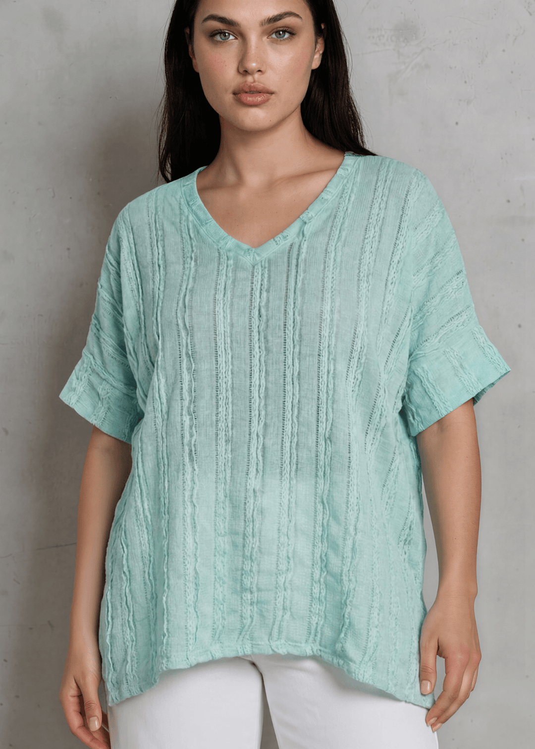 Laurel Textured Top in Plus Size Made in USA - Aqua Blue