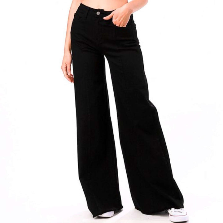 Black O2 Denim 505 High Waist Flare Jeans | Style PW505 | Women's fashion clothing made in the USA | Classy Cozy Cool American Boutique