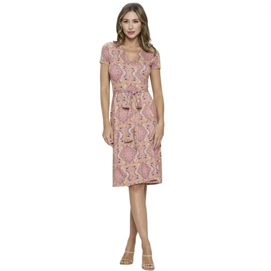 Short Sleeve Feminine Touch Jersey Wrap Dress Made in USA - Small Short Sleeve Feminine Touch Jersey Wrap Dress Made in USA - Small