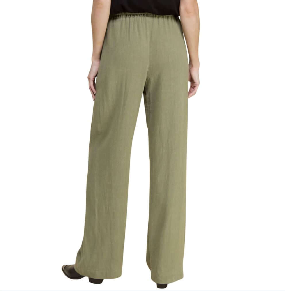 USA Made Linen Blend Bootcut Pants with Relaxed Fit with Drawstring & Elastic Waist in Olive Green | Brand: If She Loves Style# ISP1235L | Made in America Boutique