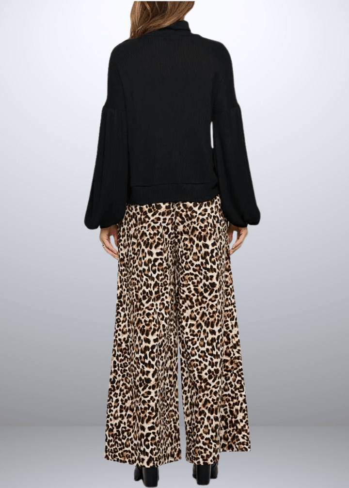 Made in USA Renee C Style 2741TP Women's Rib Knit Turtleneck Sweater Top with Balloon Cuffed Sleeve. Available in Black or Mocha, 94% Rayon, 6% Spandex