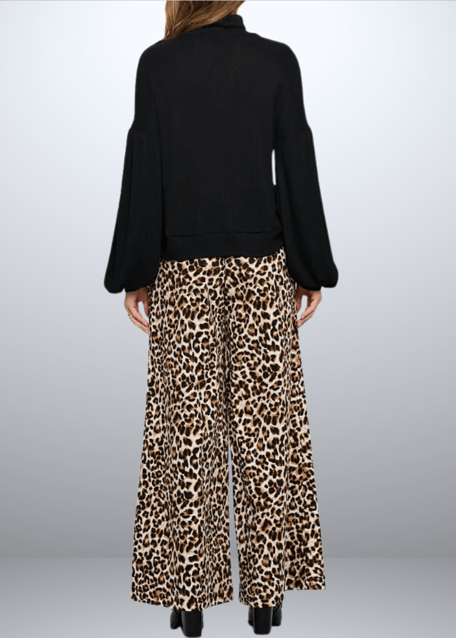 Made in USA Renee C Style 2741TP Women's Rib Knit Turtleneck Sweater Top with Balloon Cuffed Sleeve. Available in Black or Mocha, 94% Rayon, 6% Spandex