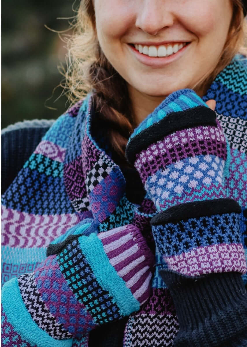 Solmate RASPBERRY Knitted Fingerless Mittens with Colors: turquoise, purple, black, lilac, royal blue. | Made in USA | Classy Cozy Cool Women's Made in America Clothing Boutique