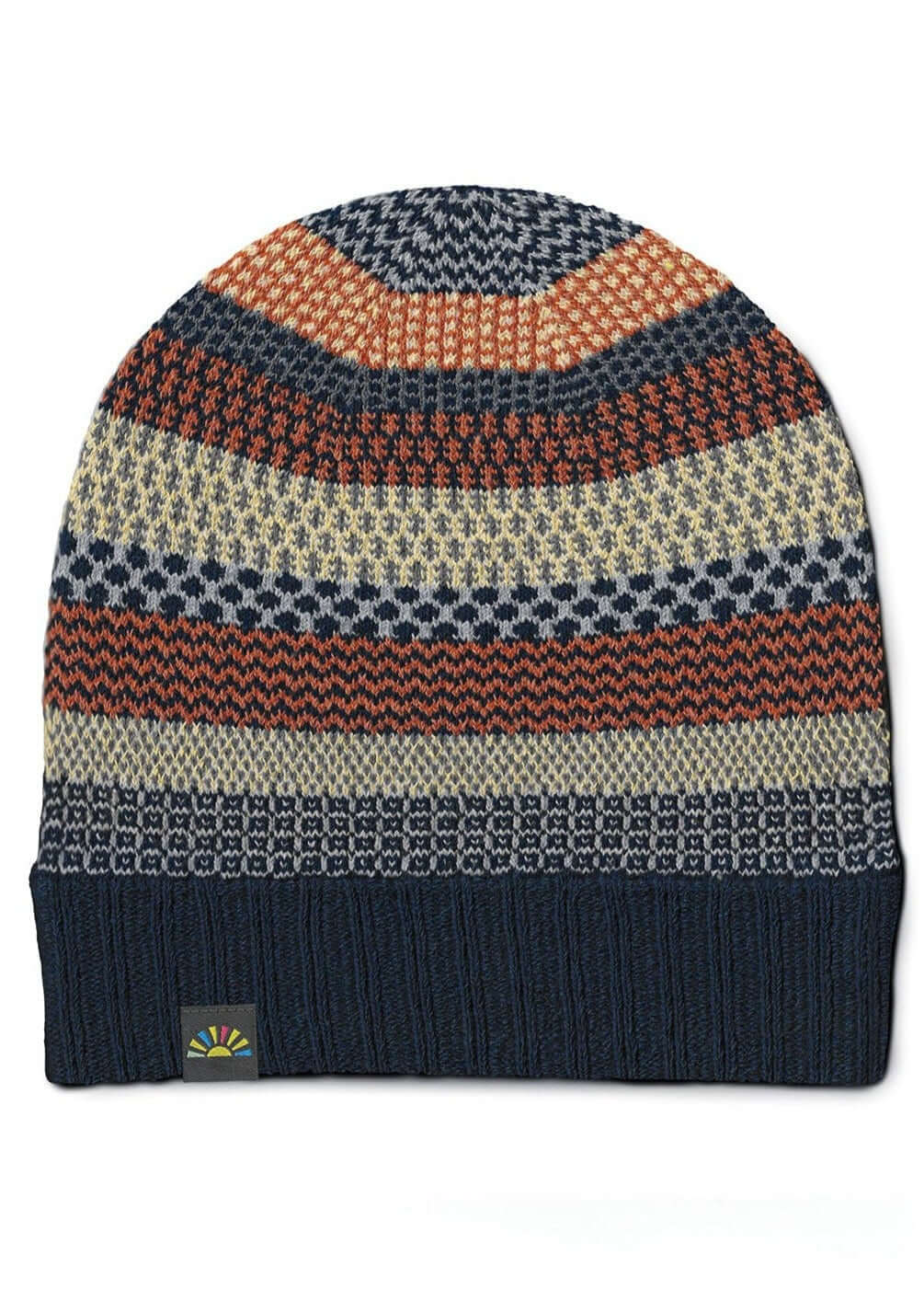 Solmate NUTMEG Knitted Beanie Hat with Colors creamy yellow, rustic orange, navy, blue-gray, periwinkle | Made in USA | Classy Cozy Cool Women's Made in America Clothing Boutique