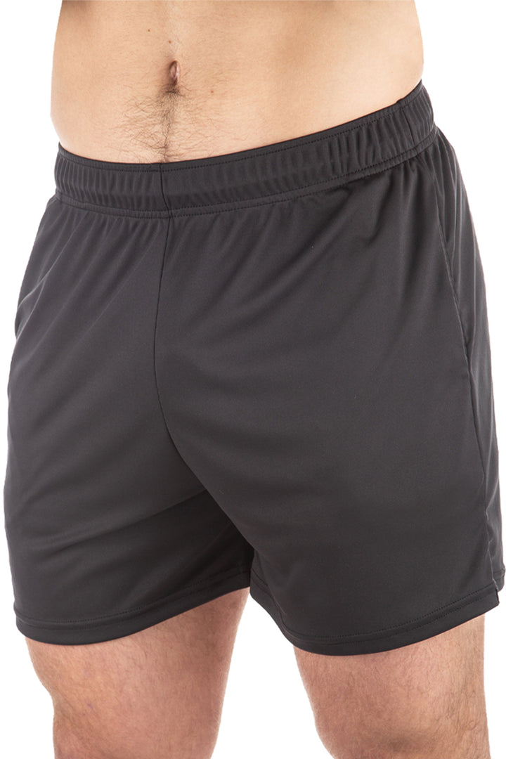 Made in USA. WSI Sportswear Men’s Microtech™ Pocketed Gym Short 5'' Inseam. Lightweight. Moisture Wicking. Drawstring Waist. Gray Shorts.
