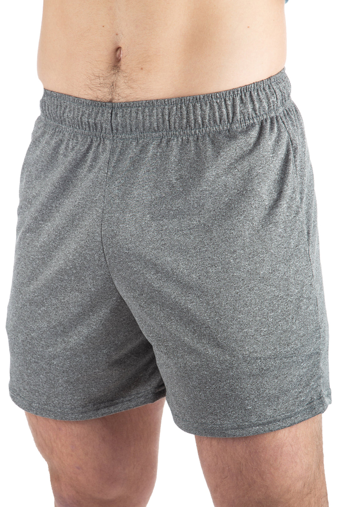 Made in USA. WSI Sportswear Men’s Microtech™ Pocketed Gym Short 5'' Inseam. Lightweight. Moisture Wicking. Drawstring Waist. Gray Shorts.