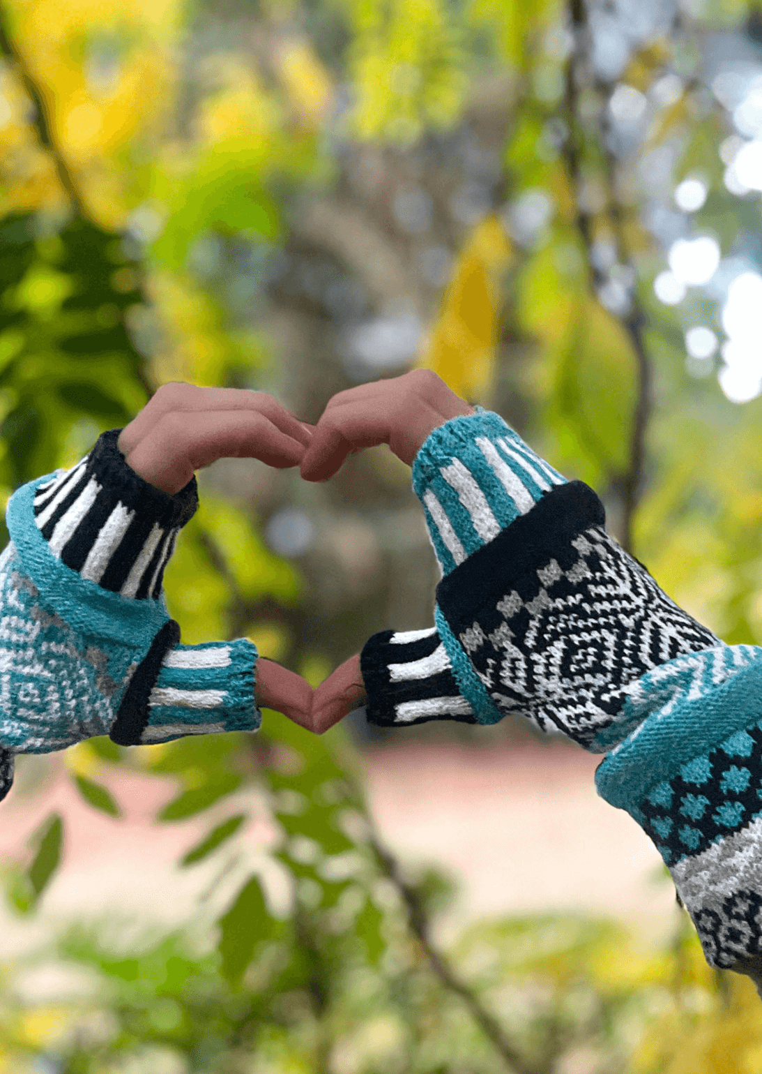 Solmate SNOWFALL Knitted Fingerless Mittens with Colors: Turquoise, Navy, Gray & White | Made in USA | Classy Cozy Cool Women's Made in America Clothing Boutique