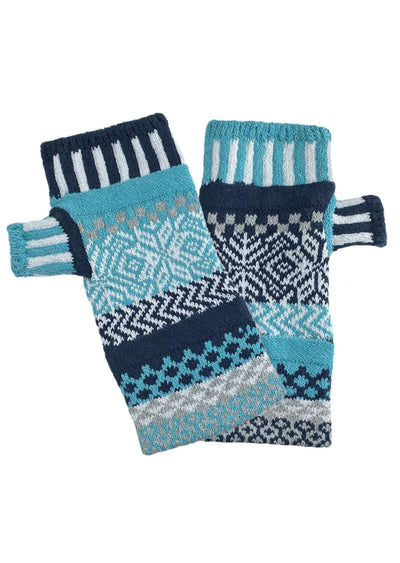 Solmate SNOWFALL Knitted Fingerless Mittens with Colors: Turquoise, Navy, Gray & White | Made in USA | Classy Cozy Cool Women's Made in America Clothing Boutique