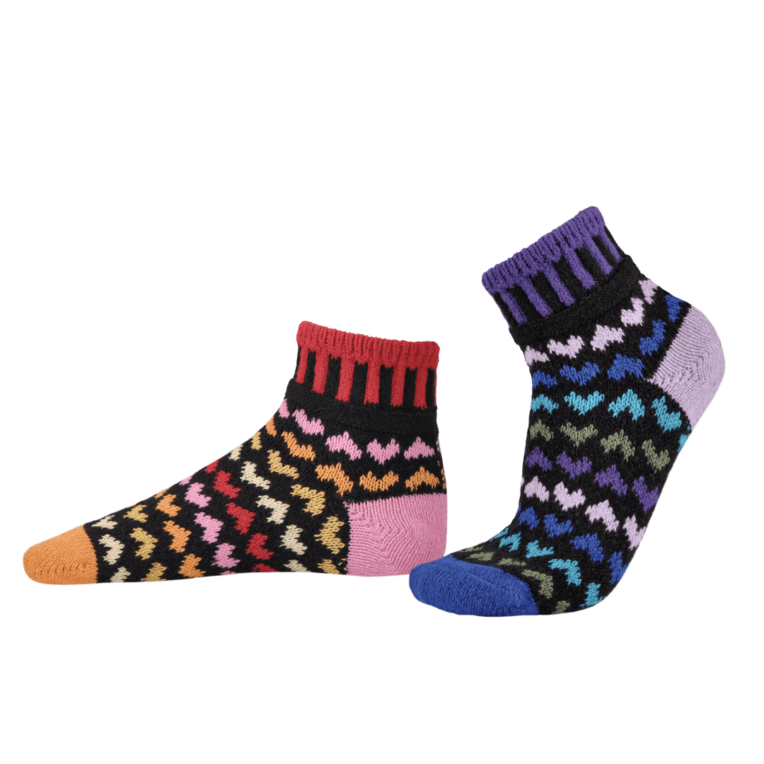 Solmate HEARTS Bright and Colorful Knitted Quarter Socks | Made In USA | Delightfully Mismatched & so Very Comfortable.  Classy Cozy Cool Women's Boutique.