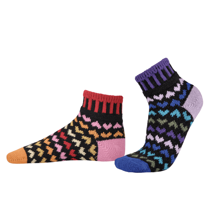 Solmate HEARTS Bright and Colorful Knitted Quarter Socks | Made In USA | Delightfully Mismatched & so Very Comfortable.  Classy Cozy Cool Women's Boutique.