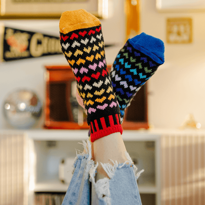 Solmate HEARTS Bright and Colorful Knitted Quarter Socks | Made In USA | Delightfully Mismatched & so Very Comfortable.  Classy Cozy Cool Women's Boutique.