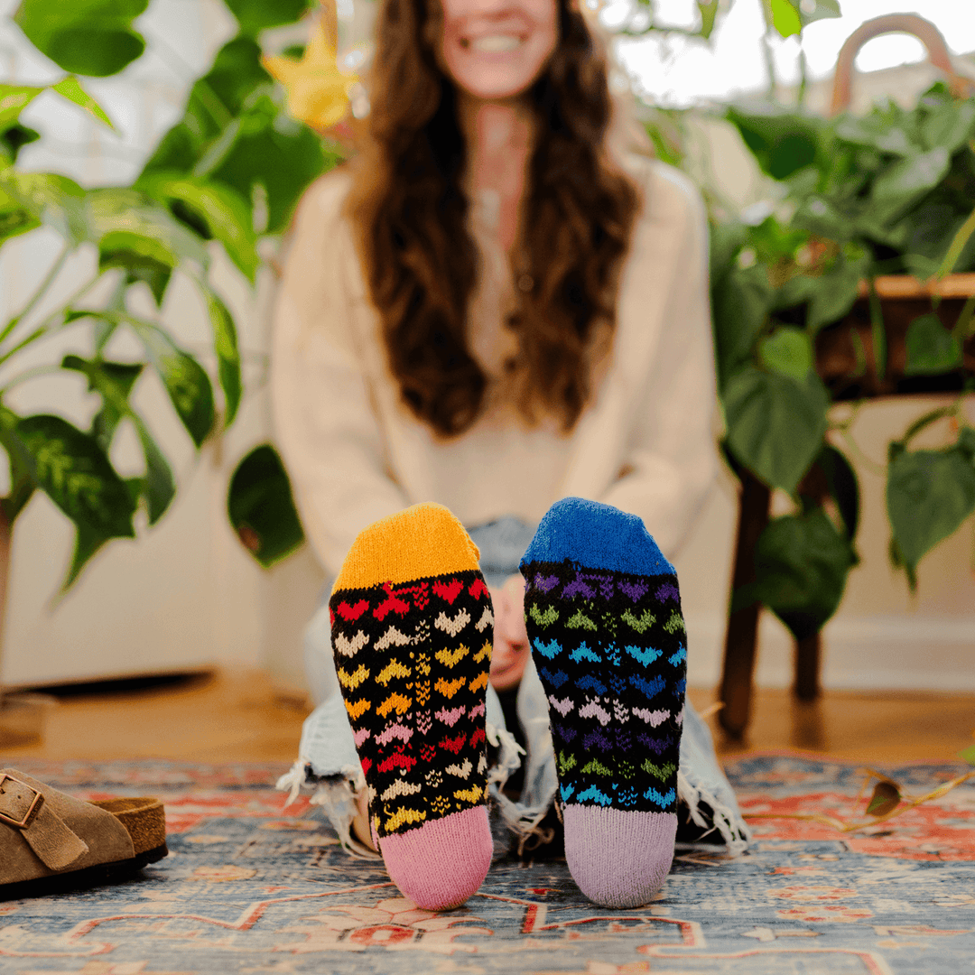 Solmate HEARTS Bright and Colorful Knitted Quarter Socks | Made In USA | Delightfully Mismatched & so Very Comfortable.  Classy Cozy Cool Women's Boutique.