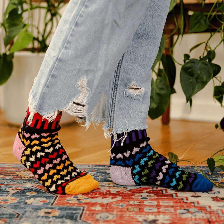 Solmate HEARTS Bright and Colorful Knitted Quarter Socks | Made In USA | Delightfully Mismatched & so Very Comfortable.  Classy Cozy Cool Women's Boutique.