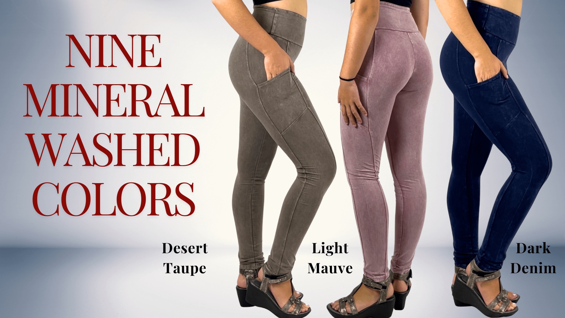 Made in USA with USA Grown Cotton, Women's Perfect Fit Pocket Leggings.  Available in 9 Mineral Washed Colors | Classy Cozy Cool Made in America Boutique