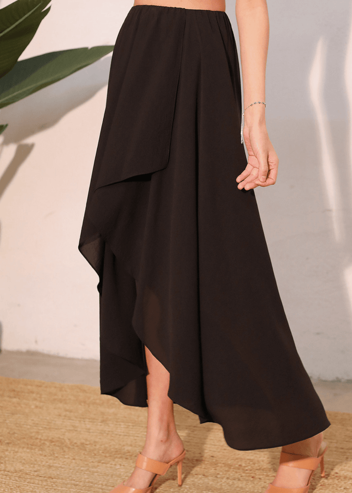 Elevate your everyday wardrobe with the Cascade High-Low Maxi Skirt in Black—a versatile piece that transitions seamlessly from casual to refined.  Made in USA