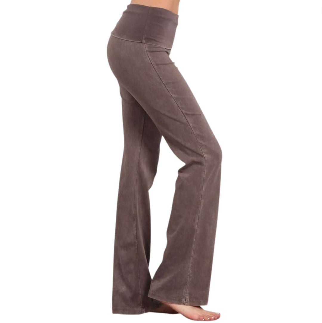 Fold Over Waist Stretch Comfortable Lounge Yoga Pants, Bootcut