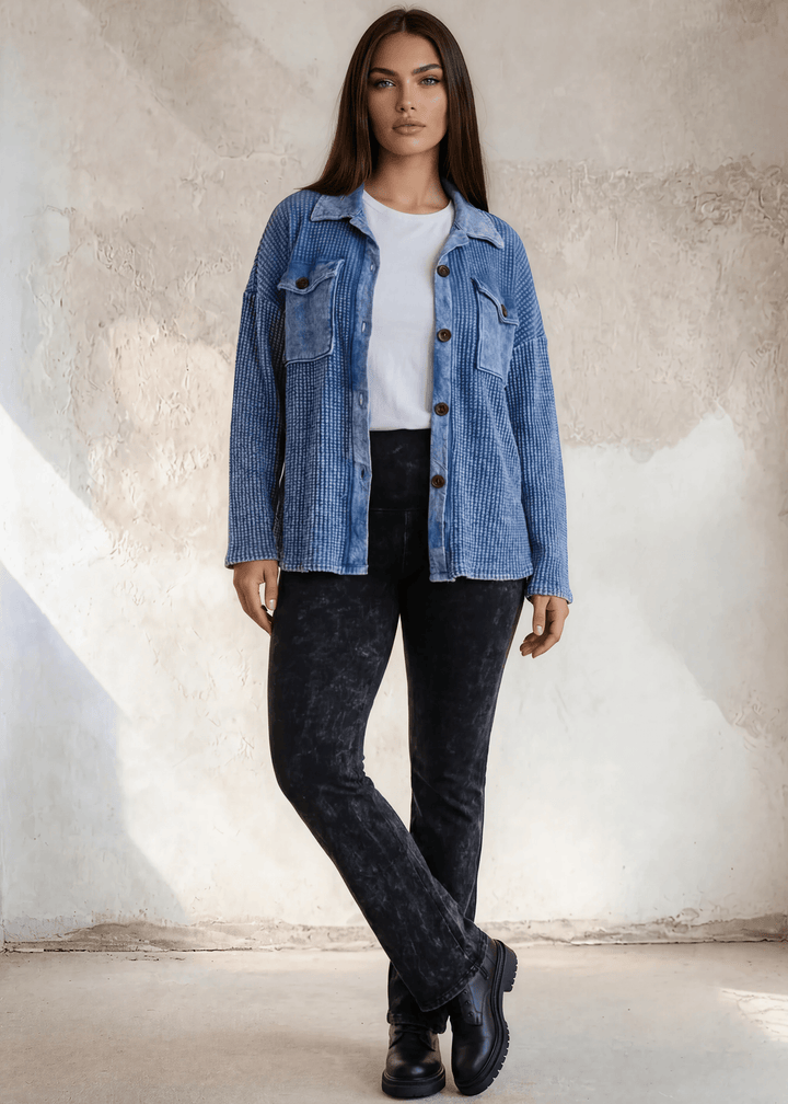 Denim Blue Plus Size Vintage Wash Cotton Shacket - CLEARANCE FINAL SALE