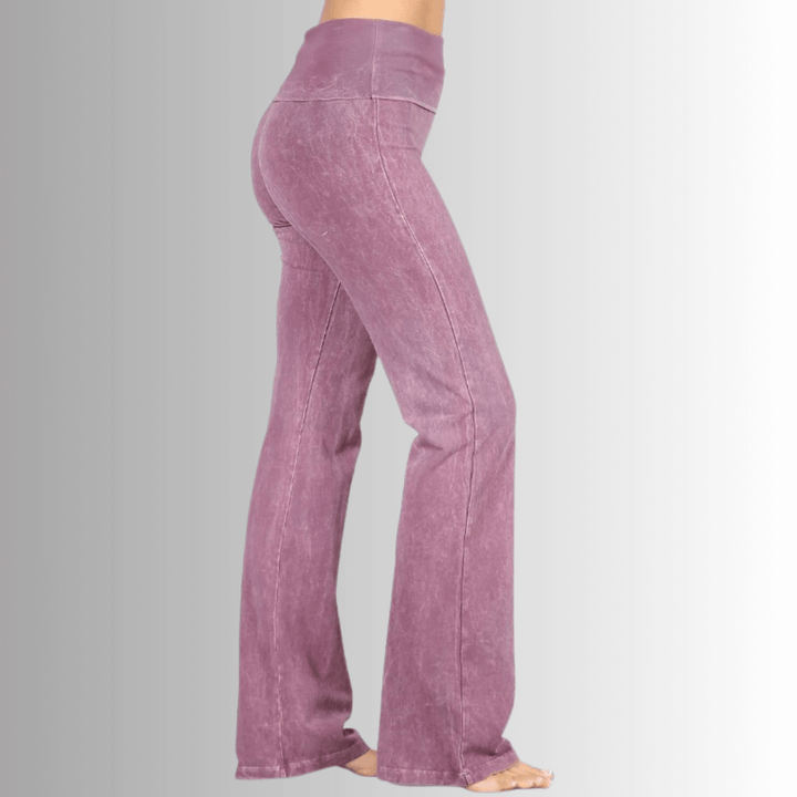 Made in USA Women's Cotton Bootcut Jeggings with Fold Over Waist in Mineral Washed Dusty Rose | Style C30136 | Classy Cozy Cool Made in America Boutique