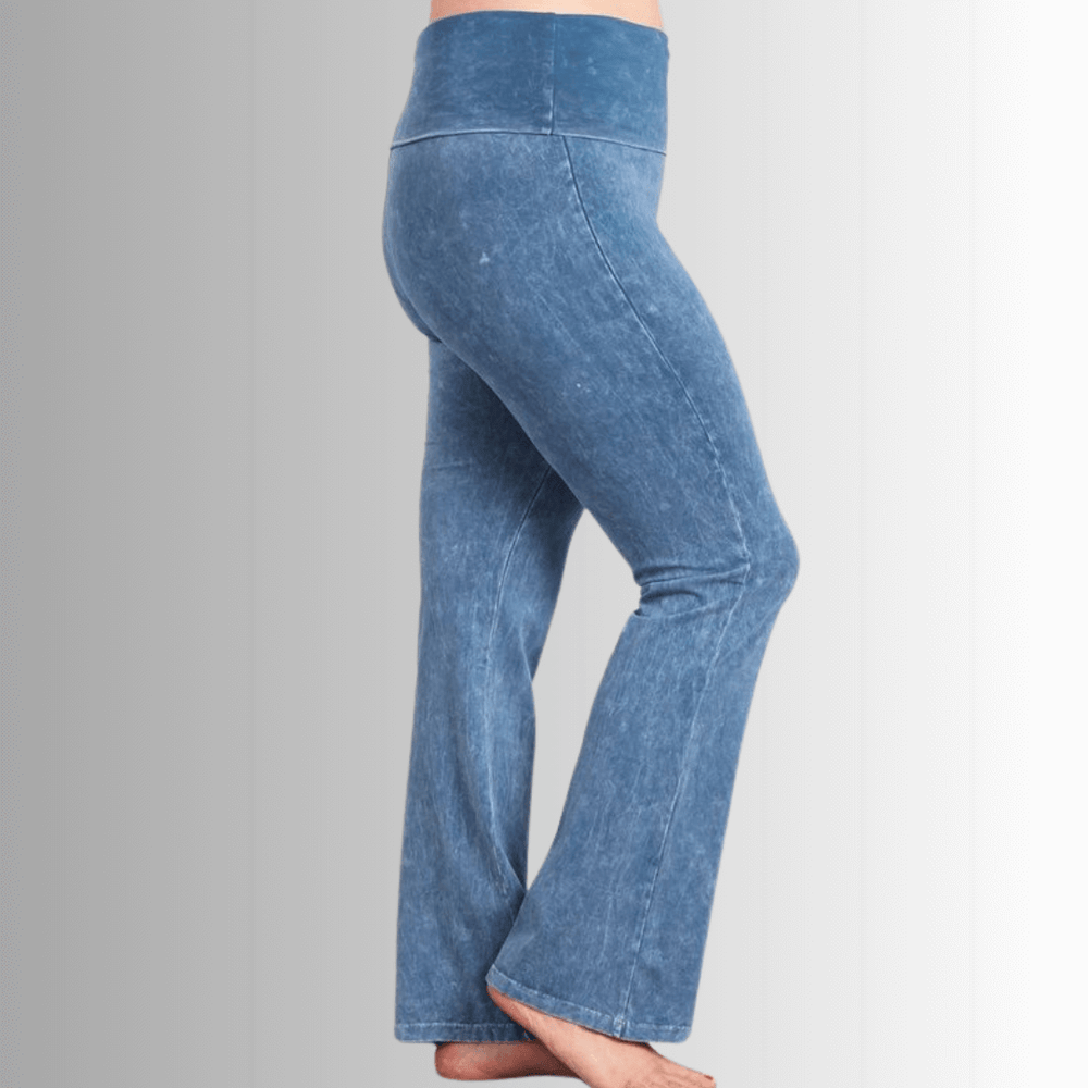 USA Made | Light Denim Women's Plus Size Bootcut Jeggings Fold Over Waist  | Style C30136 | Classy Cozy Cool Made in America Clothing Boutique