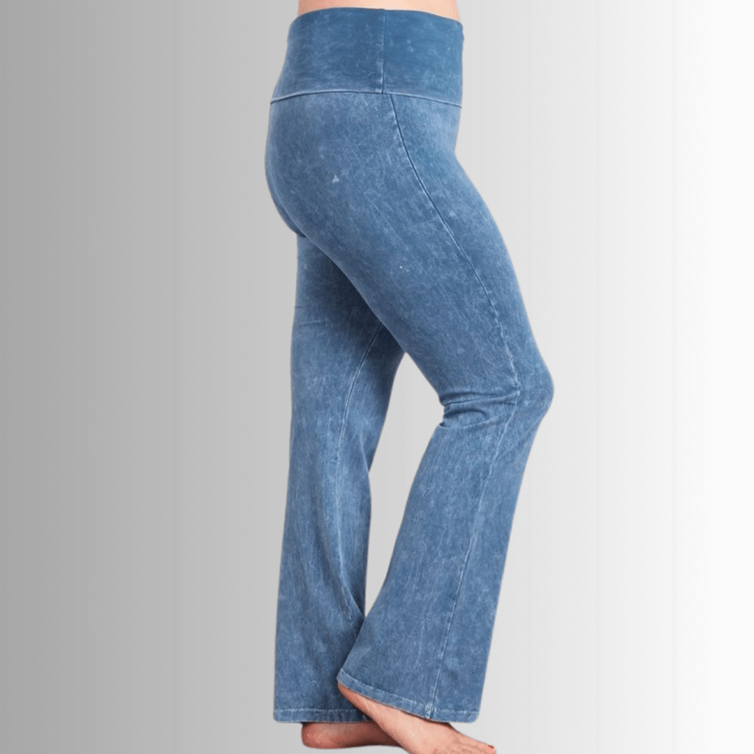 USA Made | Light Denim Women's Plus Size Bootcut Jeggings Fold Over Waist  | Style C30136 | Classy Cozy Cool Made in America Clothing Boutique